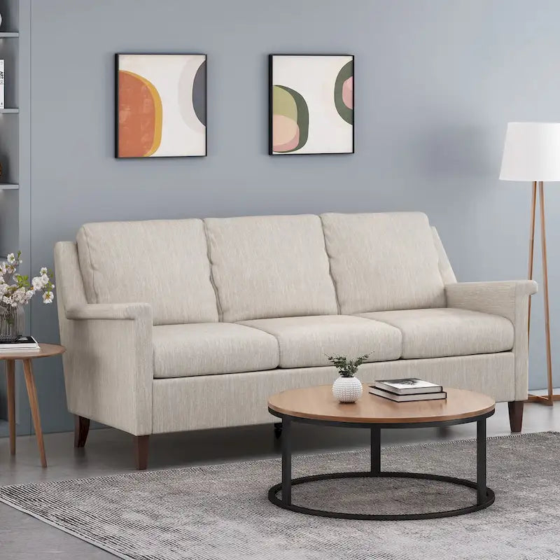 Beige / Charcoal / Light Blush Modern 3-Seat Fabric Sofa