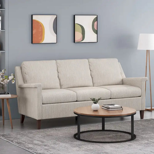 Beige / Charcoal / Light Blush Modern 3-Seat Fabric Sofa