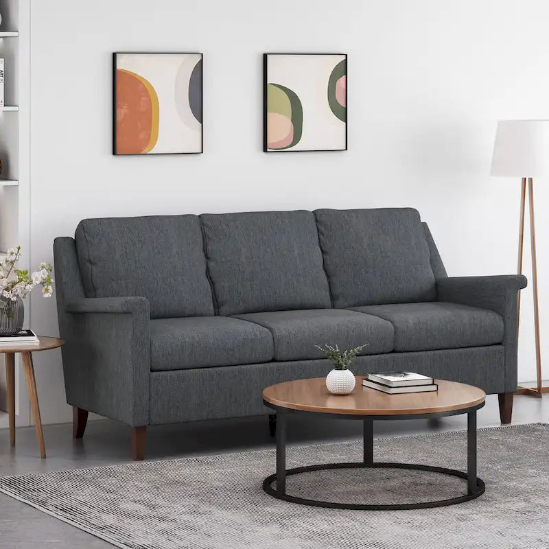 Beige / Charcoal / Light Blush Modern 3-Seat Fabric Sofa