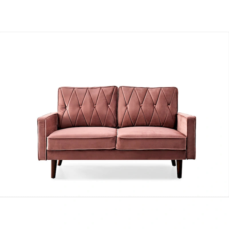 57.5" Velvet Button-Tufted 2-Seater Loveseat – Mid-Century Modern, Multiple Colors