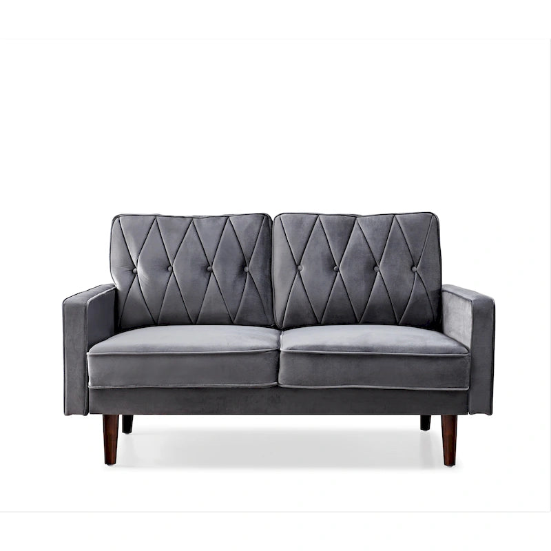 57.5" Velvet Button-Tufted 2-Seater Loveseat – Mid-Century Modern, Multiple Colors