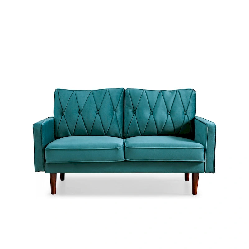 57.5" Velvet Button-Tufted 2-Seater Loveseat – Mid-Century Modern, Multiple Colors