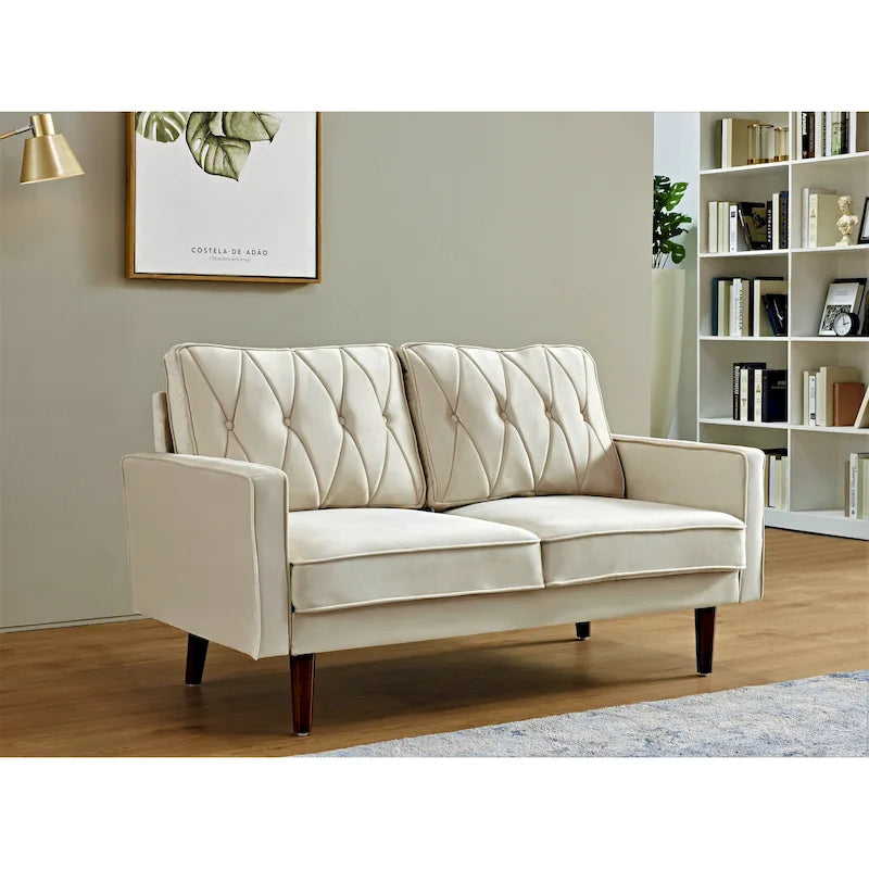 57.5" Velvet Button-Tufted 2-Seater Loveseat – Mid-Century Modern, Multiple Colors