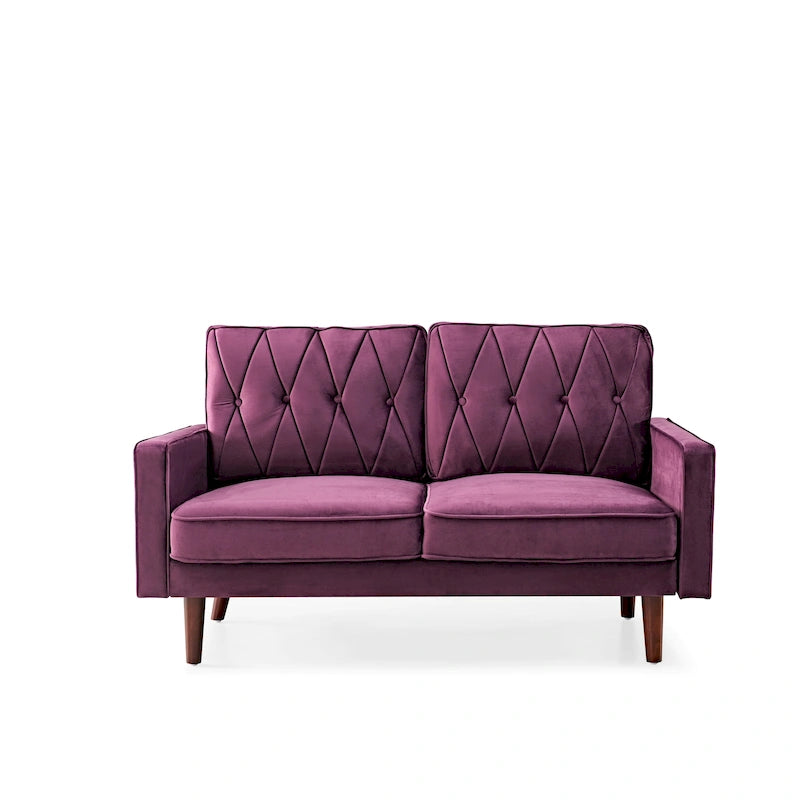57.5" Velvet Button-Tufted 2-Seater Loveseat – Mid-Century Modern, Multiple Colors