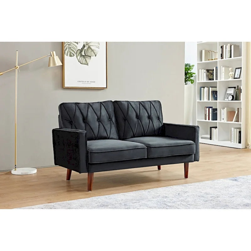 57.5" Velvet Button-Tufted 2-Seater Loveseat – Mid-Century Modern, Multiple Colors