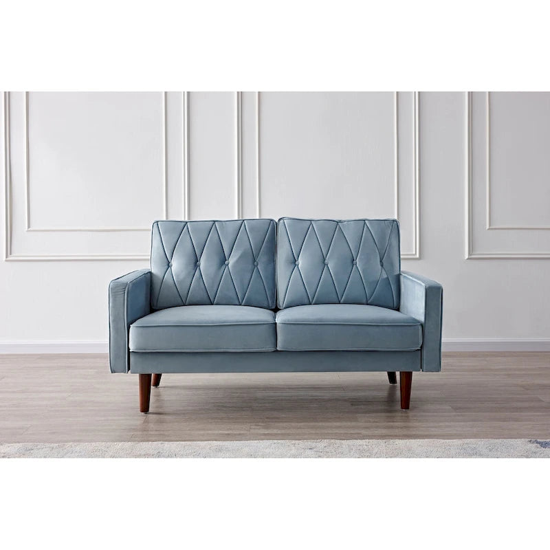 57.5" Velvet Button-Tufted 2-Seater Loveseat – Mid-Century Modern, Multiple Colors