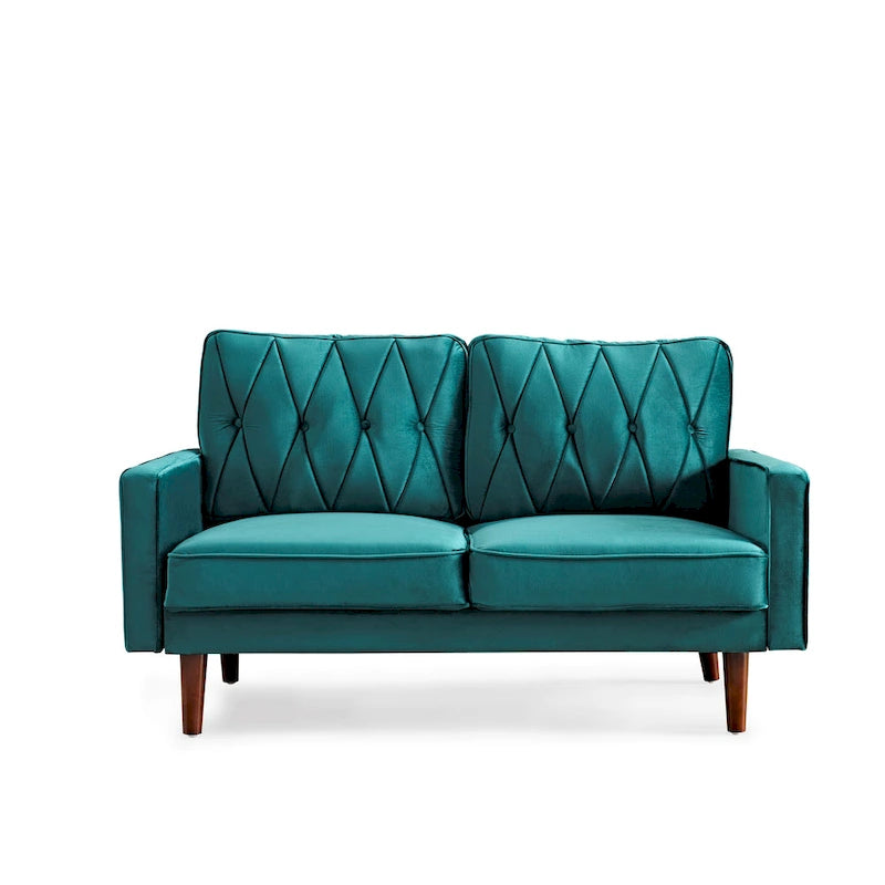 57.5" Velvet Button-Tufted 2-Seater Loveseat – Mid-Century Modern, Multiple Colors