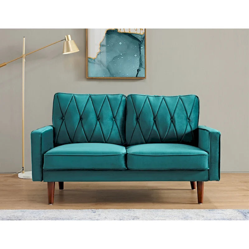 57.5" Velvet Button-Tufted 2-Seater Loveseat – Mid-Century Modern, Multiple Colors