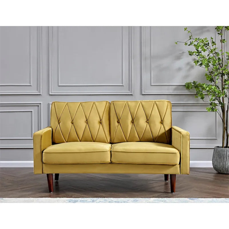 57.5" Velvet Button-Tufted 2-Seater Loveseat – Mid-Century Modern, Multiple Colors