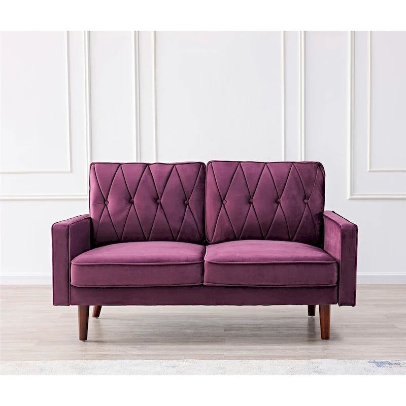 57.5" Velvet Button-Tufted 2-Seater Loveseat – Mid-Century Modern, Multiple Colors
