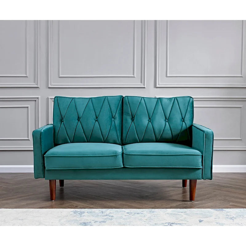 57.5" Velvet Button-Tufted 2-Seater Loveseat – Mid-Century Modern, Multiple Colors