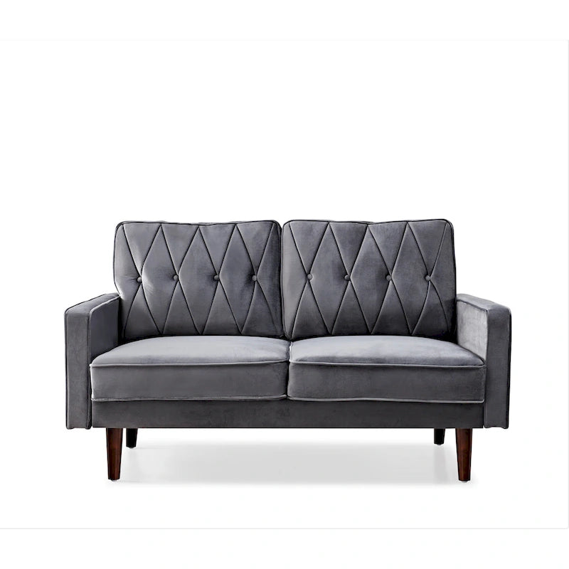 57.5" Velvet Button-Tufted 2-Seater Loveseat – Mid-Century Modern, Multiple Colors