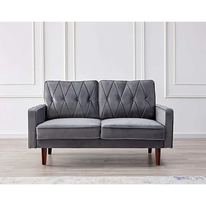 57.5" Velvet Button-Tufted 2-Seater Loveseat – Mid-Century Modern, Multiple Colors