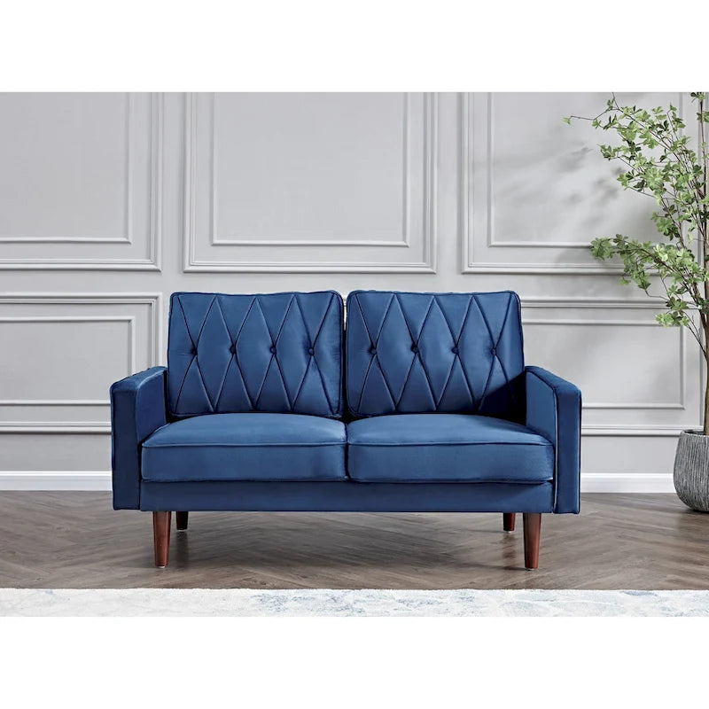57.5" Velvet Button-Tufted 2-Seater Loveseat – Mid-Century Modern, Multiple Colors