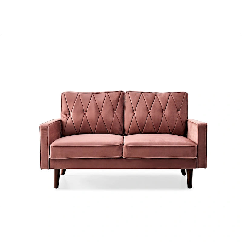 57.5" Velvet Button-Tufted 2-Seater Loveseat – Mid-Century Modern, Multiple Colors