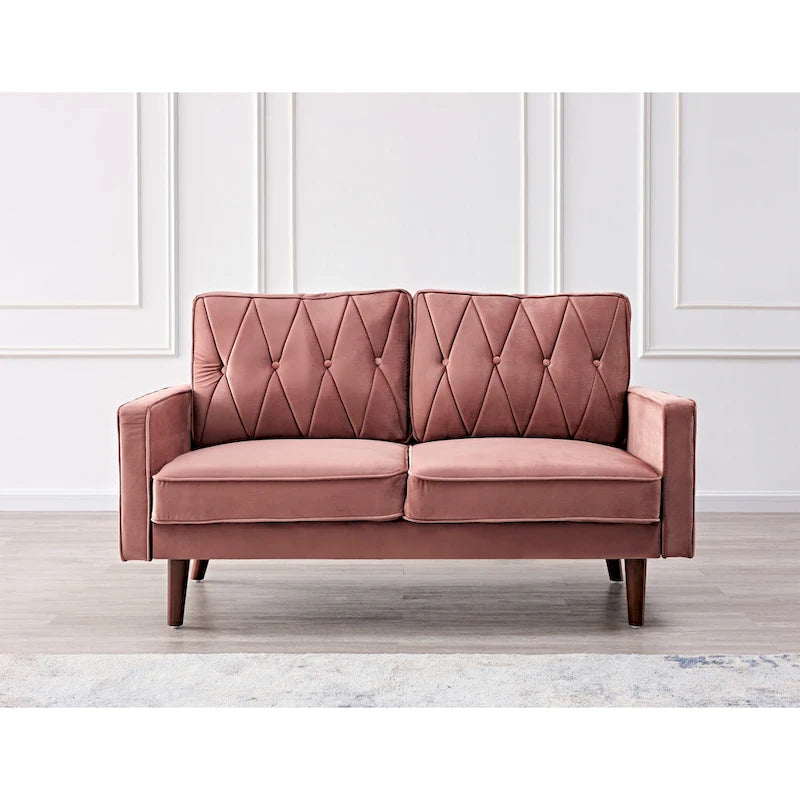 57.5" Velvet Button-Tufted 2-Seater Loveseat – Mid-Century Modern, Multiple Colors
