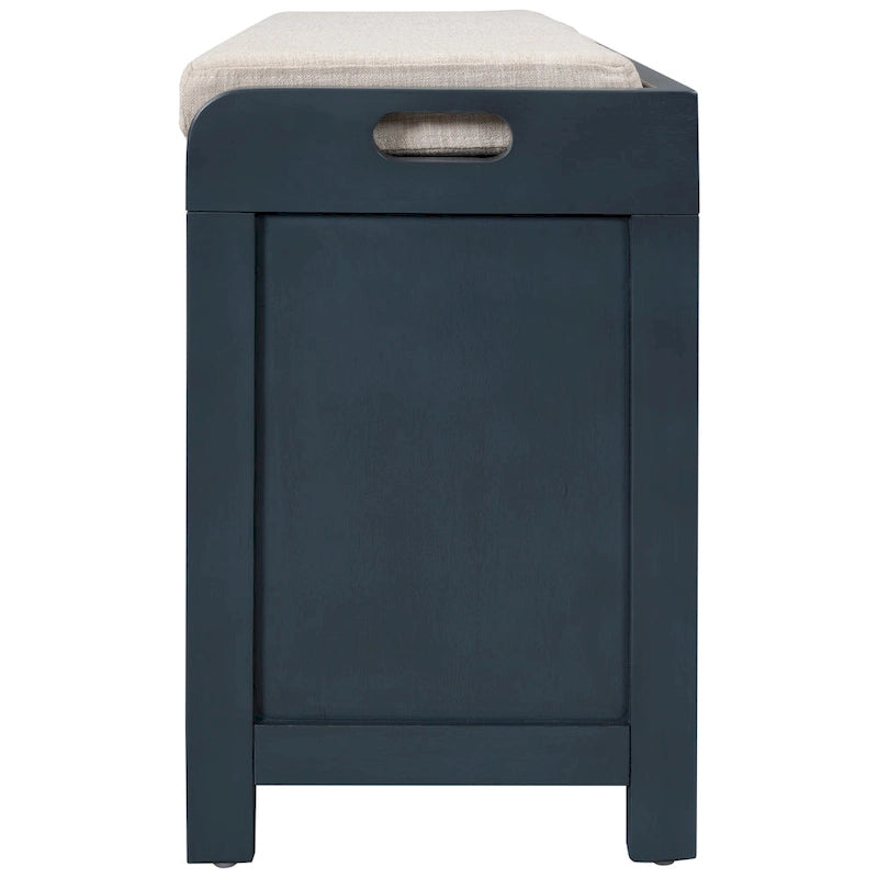 Espresso / Oak / White / Blue Cushioned Storage Bench with 2 Drawers & Basket – 1 Person