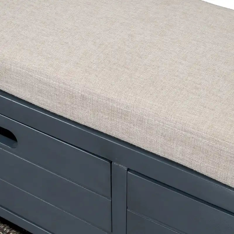 Espresso / Oak / White / Blue Cushioned Storage Bench with 2 Drawers & Basket – 1 Person
