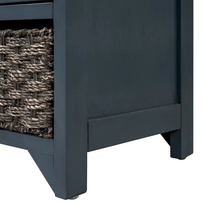Espresso / Oak / White / Blue Cushioned Storage Bench with 2 Drawers & Basket – 1 Person