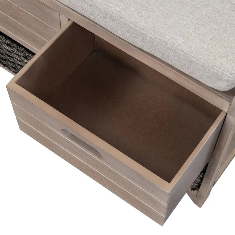 Espresso / Oak / White / Blue Cushioned Storage Bench with 2 Drawers & Basket – 1 Person