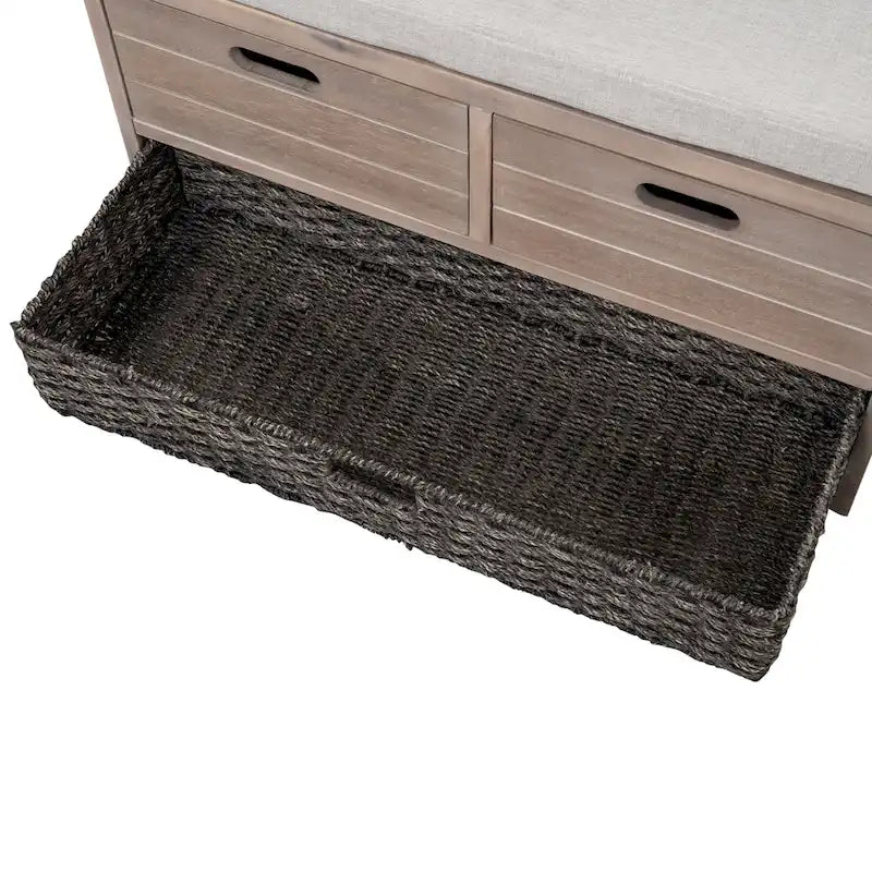 Espresso / Oak / White / Blue Cushioned Storage Bench with 2 Drawers & Basket – 1 Person