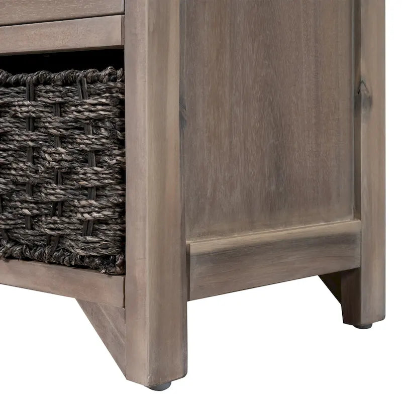 Espresso / Oak / White / Blue Cushioned Storage Bench with 2 Drawers & Basket – 1 Person