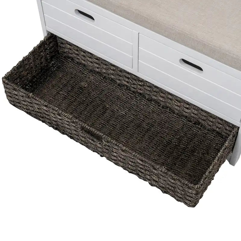 Espresso / Oak / White / Blue Cushioned Storage Bench with 2 Drawers & Basket – 1 Person