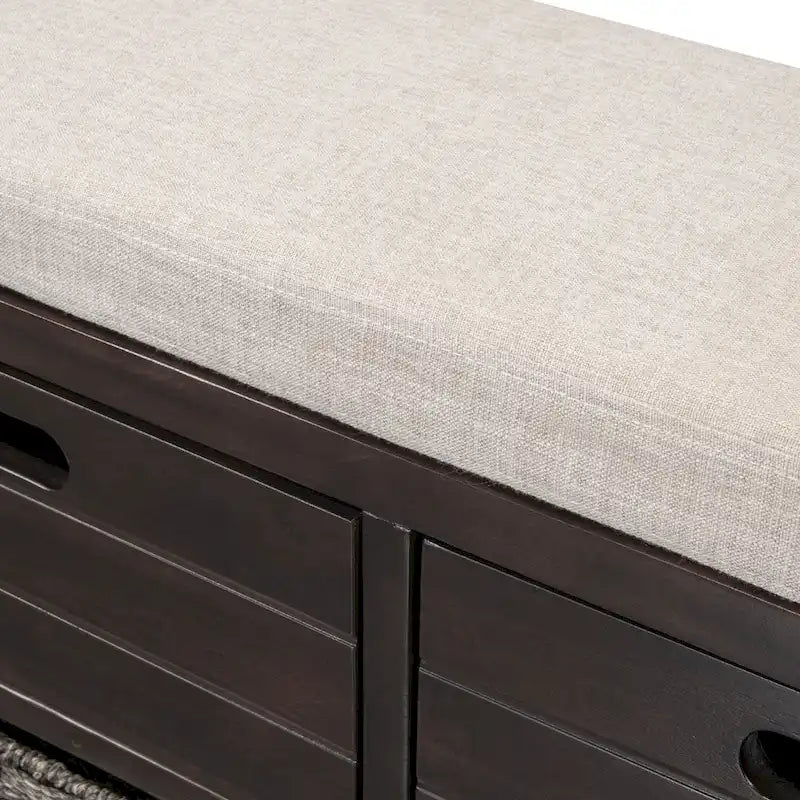 Espresso / Oak / White / Blue Cushioned Storage Bench with 2 Drawers & Basket – 1 Person