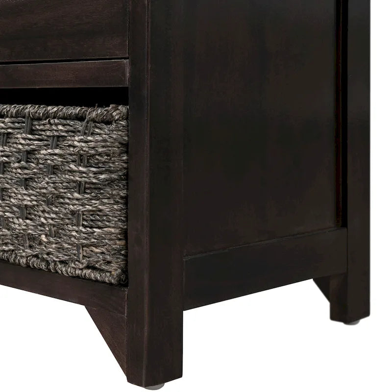 Espresso / Oak / White / Blue Cushioned Storage Bench with 2 Drawers & Basket – 1 Person