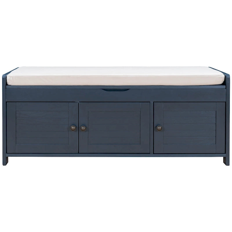 Rustic Shutter-Door Storage Bench – Grey Wash / Antique Navy / White / Espresso – Seats 2
