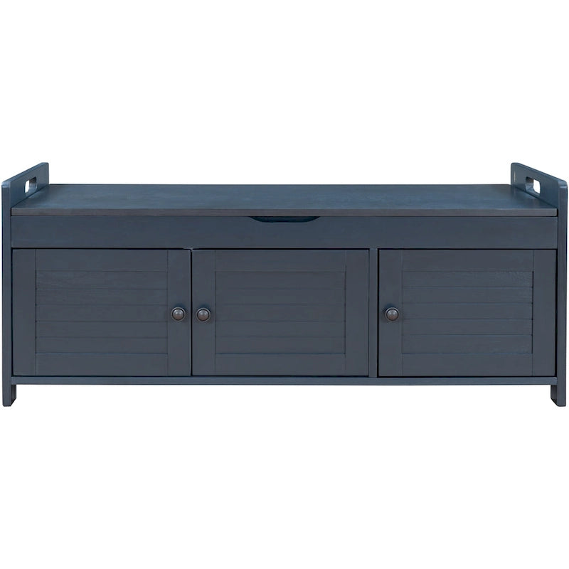 Rustic Shutter-Door Storage Bench – Grey Wash / Antique Navy / White / Espresso – Seats 2