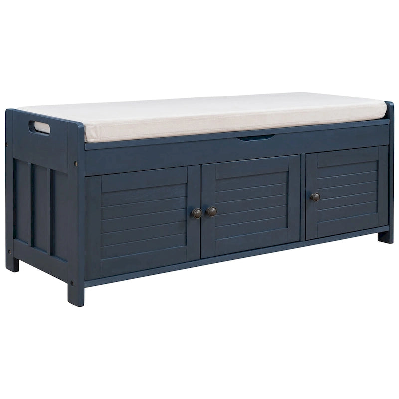 Rustic Shutter-Door Storage Bench – Grey Wash / Antique Navy / White / Espresso – Seats 2