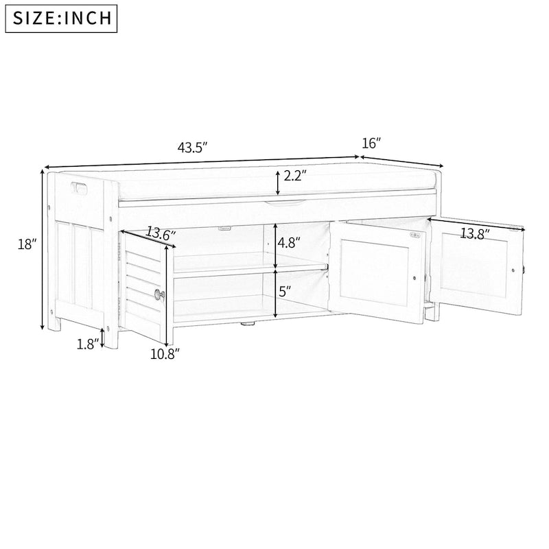 Rustic Shutter-Door Storage Bench – Grey Wash / Antique Navy / White / Espresso – Seats 2