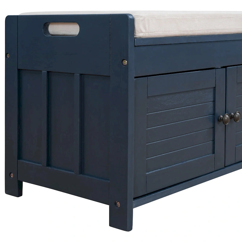 Rustic Shutter-Door Storage Bench – Grey Wash / Antique Navy / White / Espresso – Seats 2