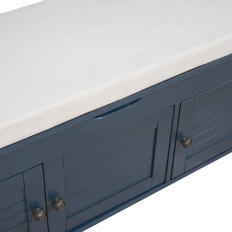Rustic Shutter-Door Storage Bench – Grey Wash / Antique Navy / White / Espresso – Seats 2