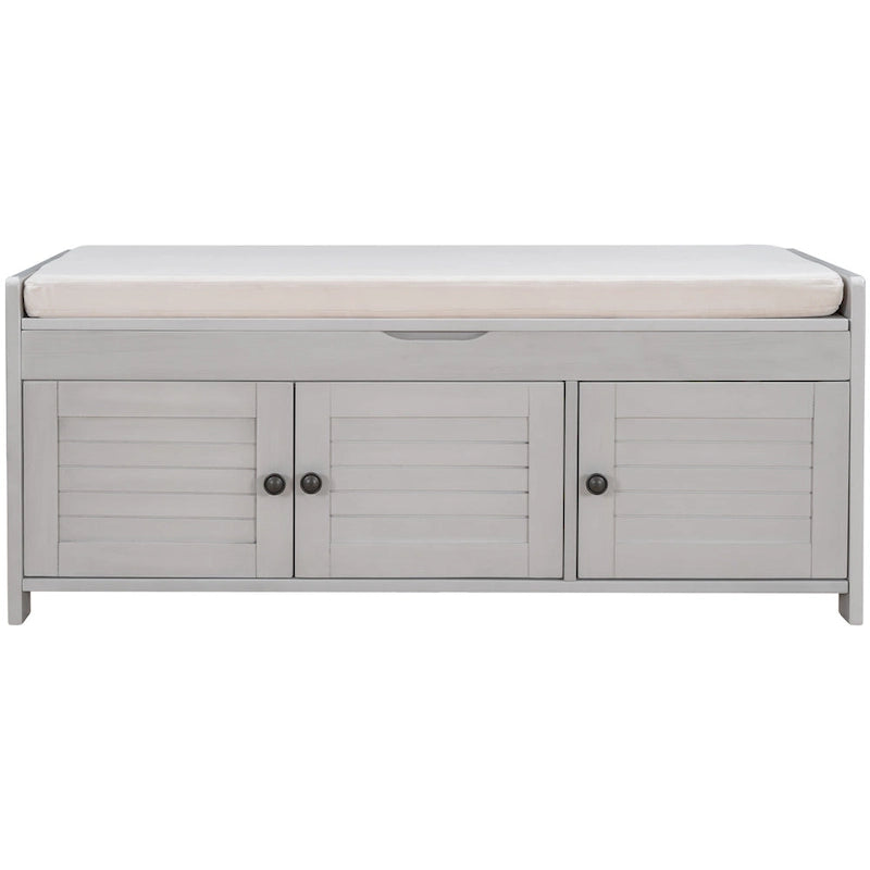 Rustic Shutter-Door Storage Bench – Grey Wash / Antique Navy / White / Espresso – Seats 2