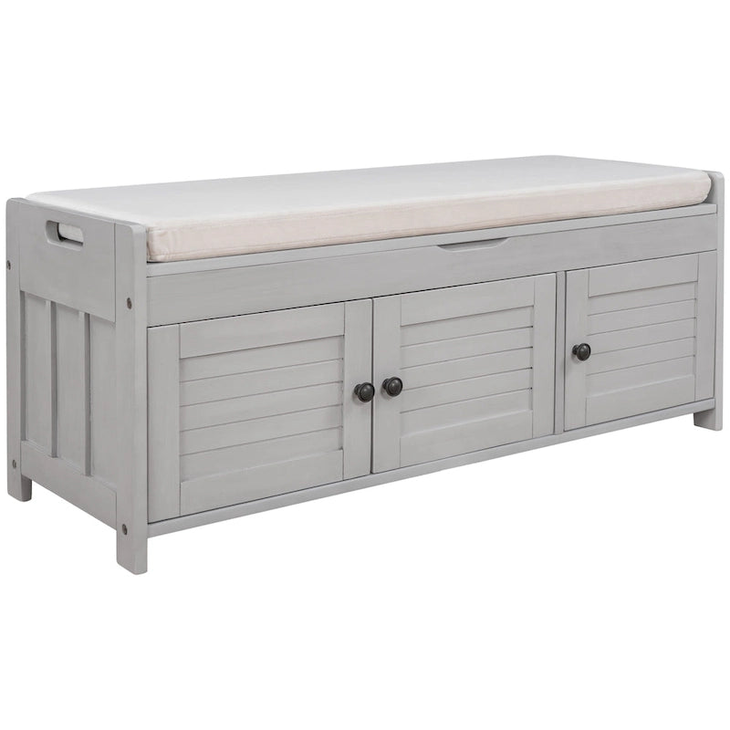 Rustic Shutter-Door Storage Bench – Grey Wash / Antique Navy / White / Espresso – Seats 2