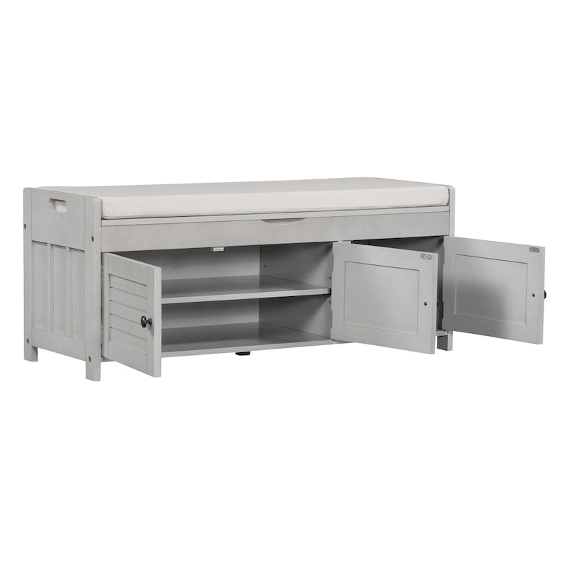 Rustic Shutter-Door Storage Bench – Grey Wash / Antique Navy / White / Espresso – Seats 2