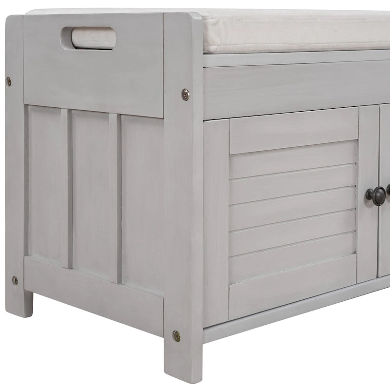 Rustic Shutter-Door Storage Bench – Grey Wash / Antique Navy / White / Espresso – Seats 2