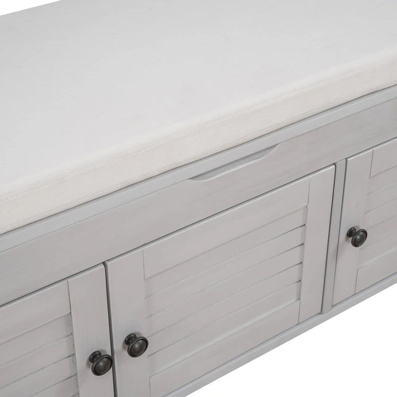 Rustic Shutter-Door Storage Bench – Grey Wash / Antique Navy / White / Espresso – Seats 2