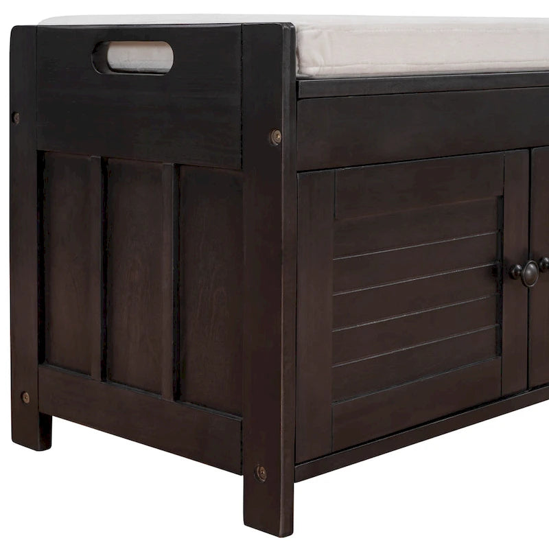 Rustic Shutter-Door Storage Bench – Grey Wash / Antique Navy / White / Espresso – Seats 2