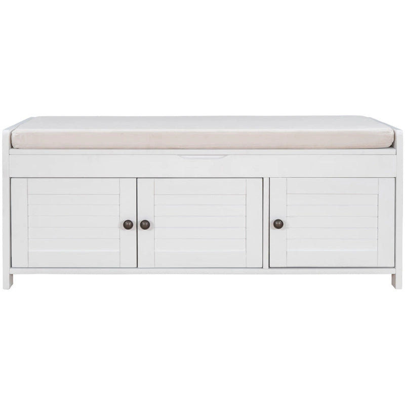 Rustic Shutter-Door Storage Bench – Grey Wash / Antique Navy / White / Espresso – Seats 2