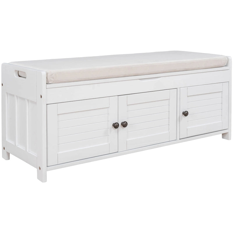 Rustic Shutter-Door Storage Bench – Grey Wash / Antique Navy / White / Espresso – Seats 2