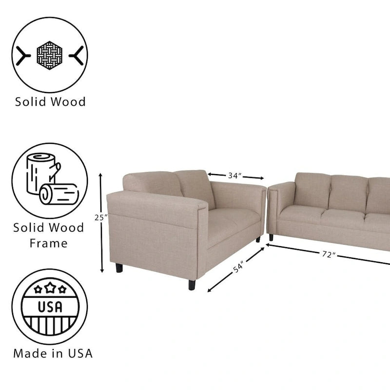 Toast Mid-Century Modern Sofa & Loveseat Set (2+3 Seater)