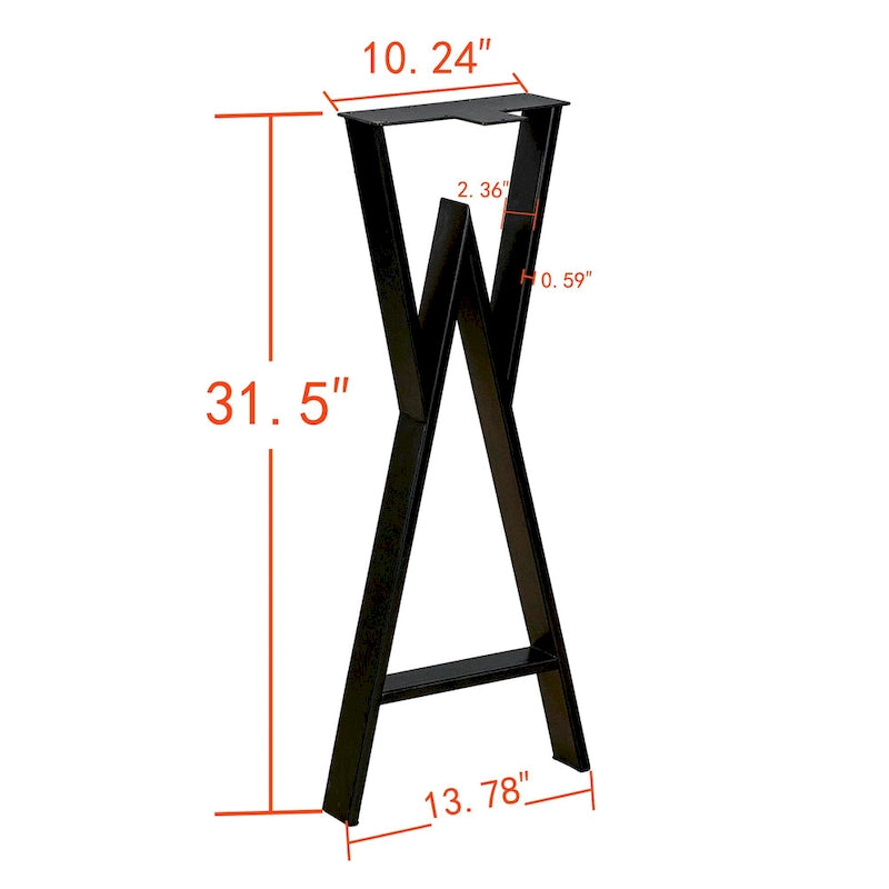 Black W-Type Rectangular Table Legs, Heavy Duty, Set of 4