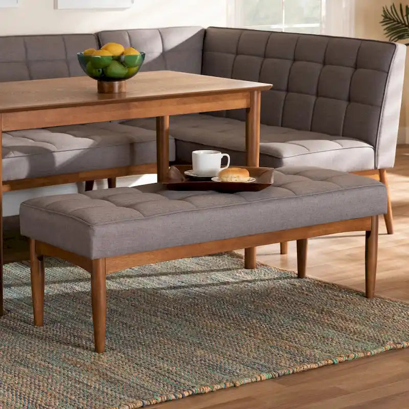 Mid-Century Dining Bench – Grey / Dark Brown / Tan, Seats 2