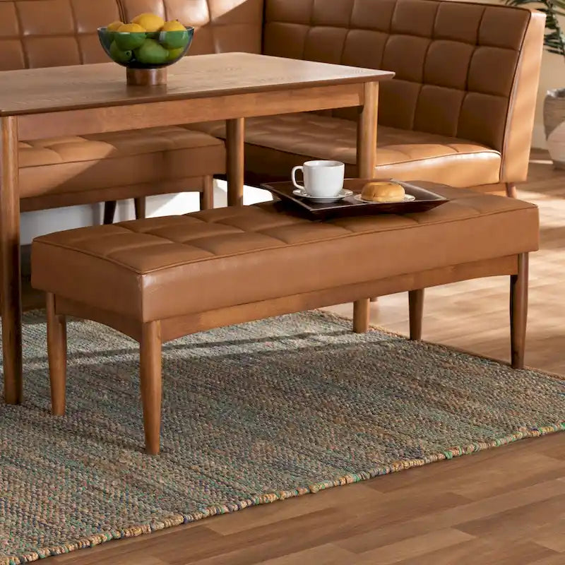 Mid-Century Dining Bench – Grey / Dark Brown / Tan, Seats 2