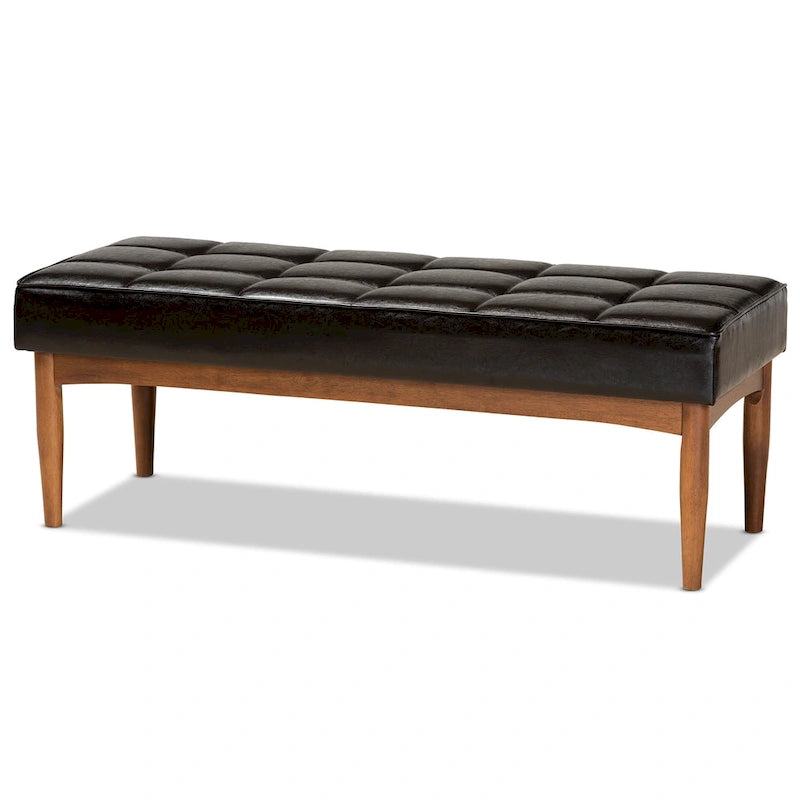 Mid-Century Dining Bench – Grey / Dark Brown / Tan, Seats 2