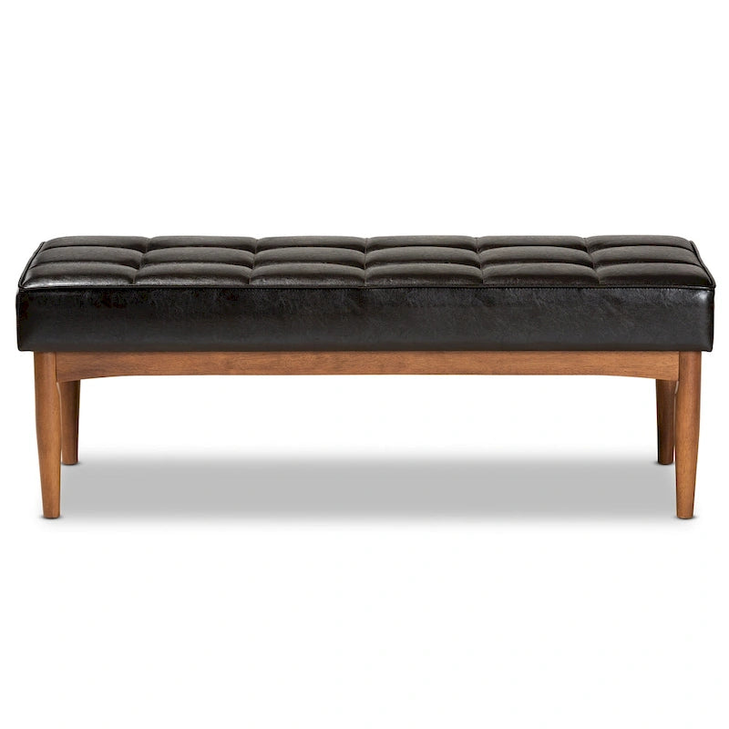 Mid-Century Dining Bench – Grey / Dark Brown / Tan, Seats 2