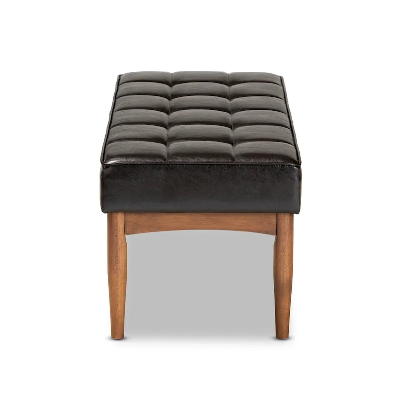Mid-Century Dining Bench – Grey / Dark Brown / Tan, Seats 2